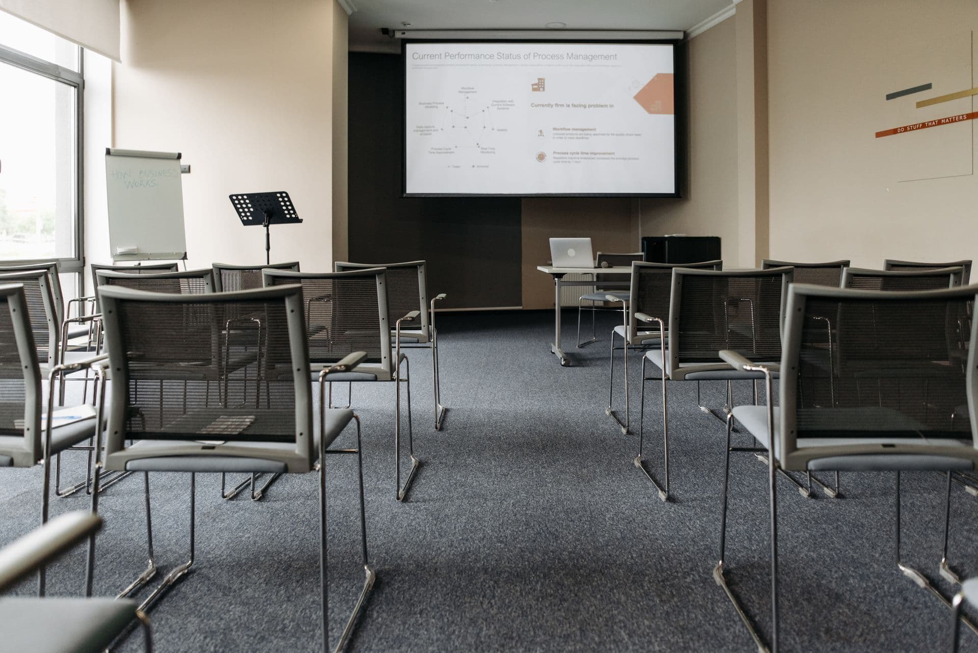 Illustrative stock photograph: empty meeting room